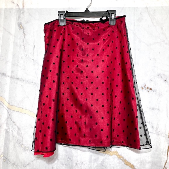 Vintage 90’s Black Mesh Polka Dot A-Line Skirt with Red Satin lining size S - Picture 2 of 6